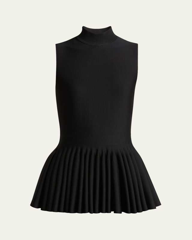 High-Neck Pleated Peplum Top